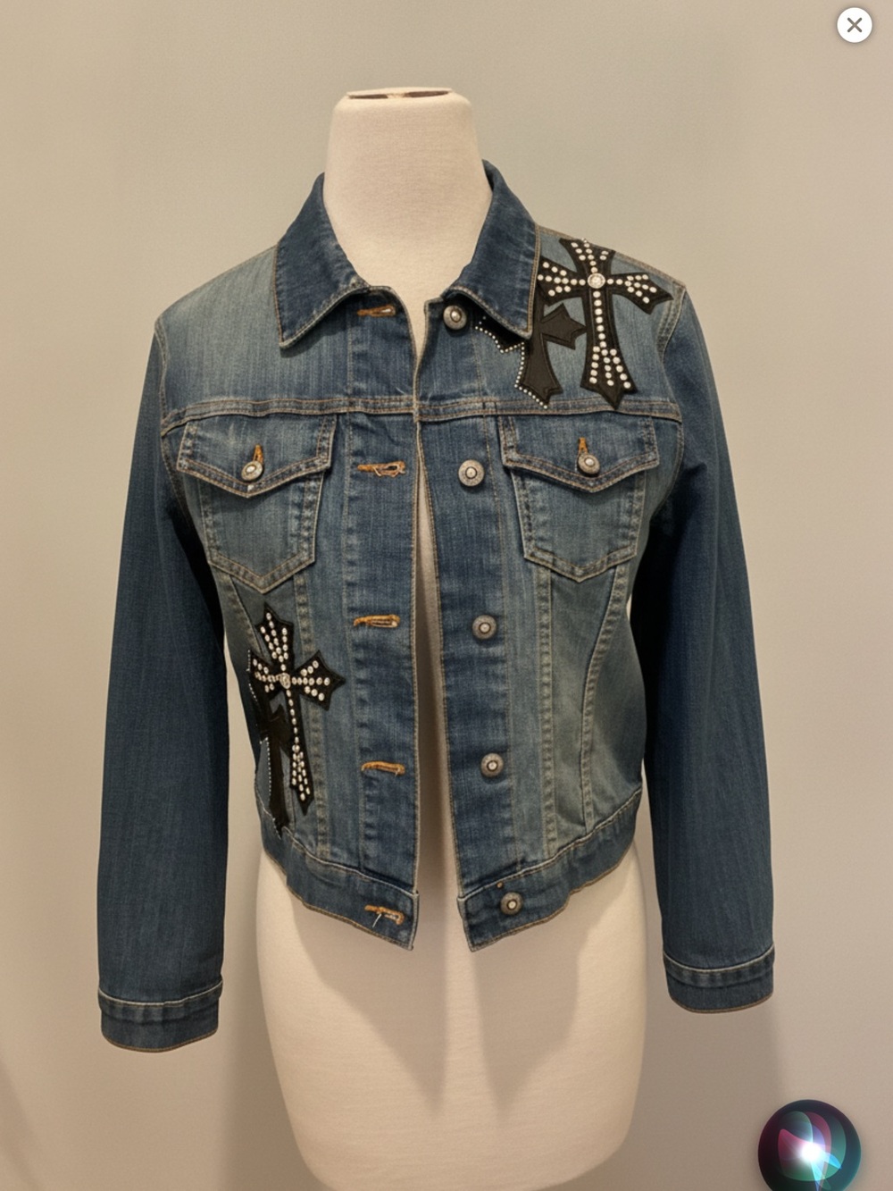 Kippys Blue Denim Jacket with Embellished Crystal and Leather